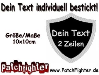 DEIN TEXT Wunschtext Wappen Patch Aufnäher 2 Zeilen 10x10cm