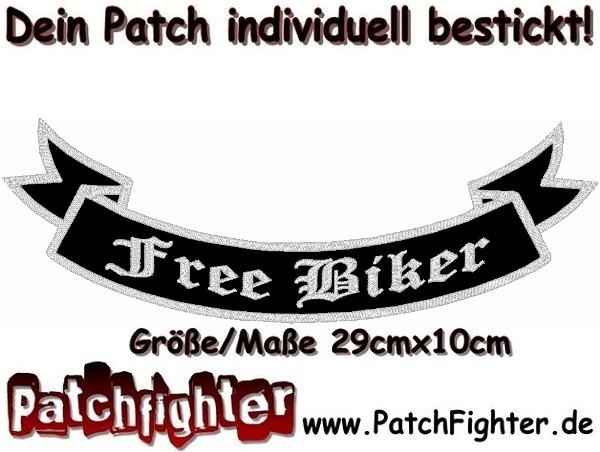 FREE BIKER GERMANY Rückenaufnäher Set Bogen Rocker Biker 30cm schw/weiß/weiß
