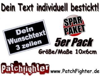 WUNSCHTEXT-3-Zeilen-Patch-Aufnäher-Applikation-Sparpaket-5er-Pack-10x6cm