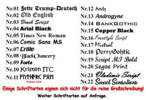 Namensschild 5x2,5cm Patch Schriftarten Schriftarten
