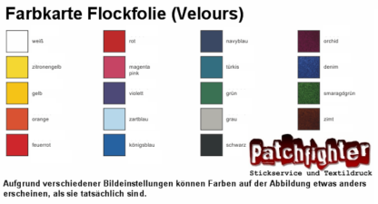 Farbkarte Flockfolie Velour